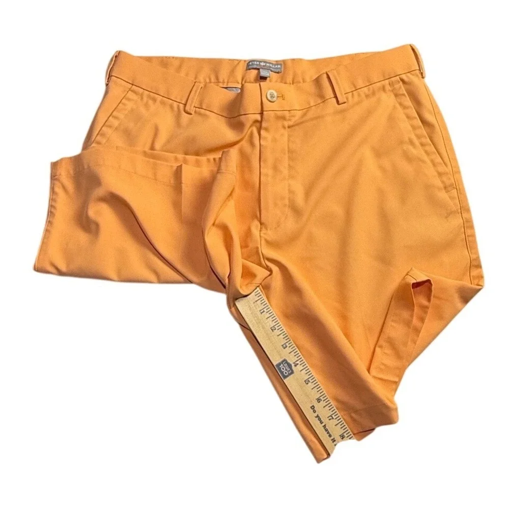 Peter Millar Wicking Walking Shorts Mens 34 Orange Flat Front Golf 9 Inseam-2325